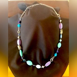 Premier Designs multi-colored (purple, blue, turquoise) beaded silver necklace
